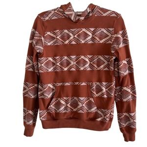 Rank 45 Mens Small Southwestern Geometric Pullover Hoodie Rust Orange Aztec Boho